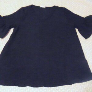 Whimsygoth Black V-Neck Top XL Flutter Sleeve Romantic Boho Soft Grunge USA